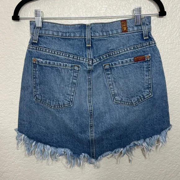 7 For All Mankind Distressed Raw Hem Frayed Denim Jean Mini Skirt Size 24 - Picture 3 of 14